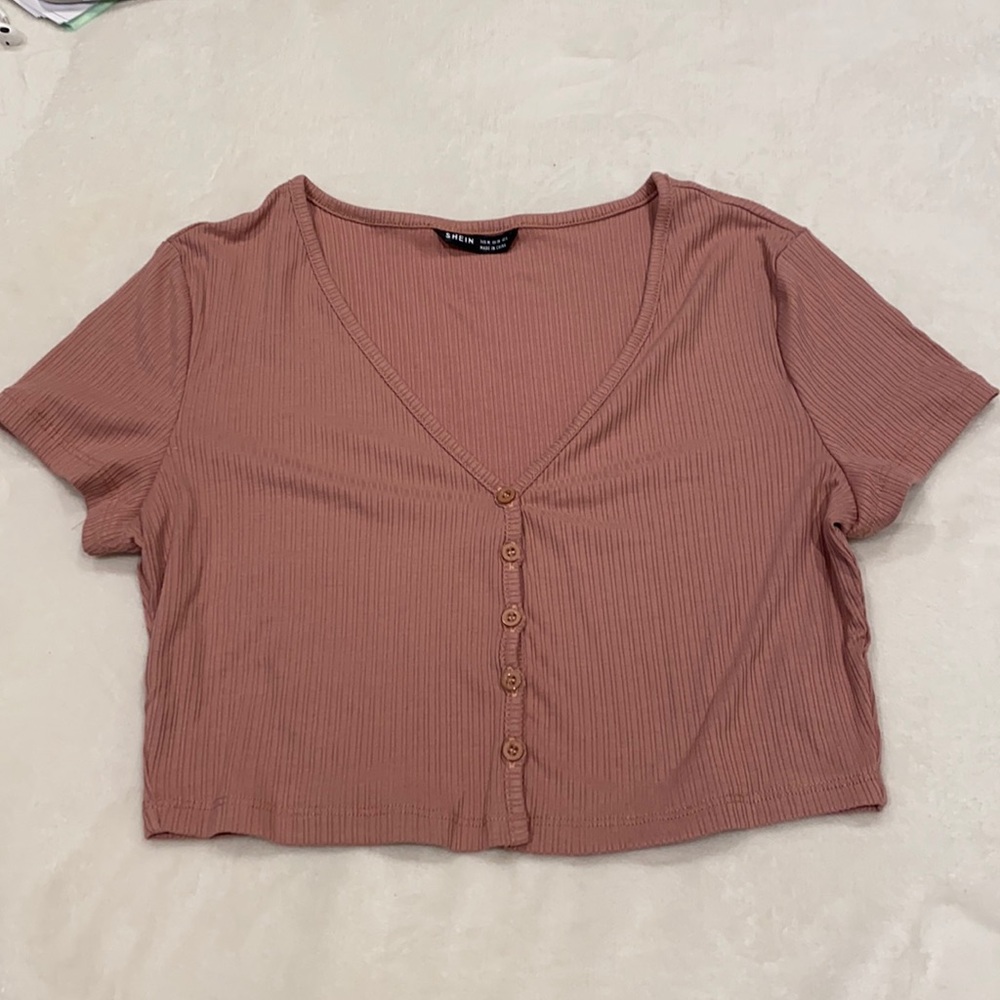 Light pink crop top tee with buttons